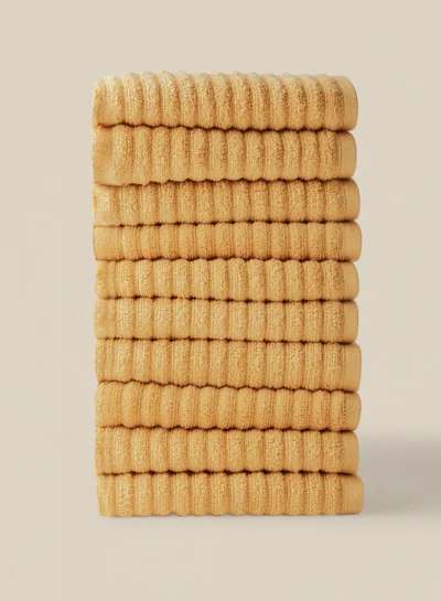 Noon East 10 Piece Bathroom Towel Set - 450 GSM 100% Cotton Ribbed - 10 Hand Towel - Highly Absorbent - Fast Dry Gold 40 x 70cm