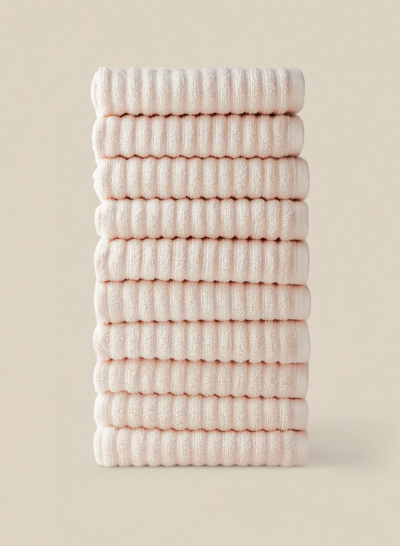 Noon East 10 Piece Bathroom Towel Set - 450 GSM 100% Cotton Ribbed - 10 Hand Towel - Highly Absorbent - Fast Dry Blush 40 x 70cm
