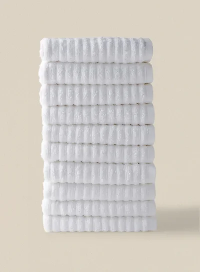 Noon East 10 Piece Bathroom Towel Set - 450 GSM 100% Cotton Ribbed - 10 Hand Towel - Highly Absorbent - Fast Dry White 40 x 70cm