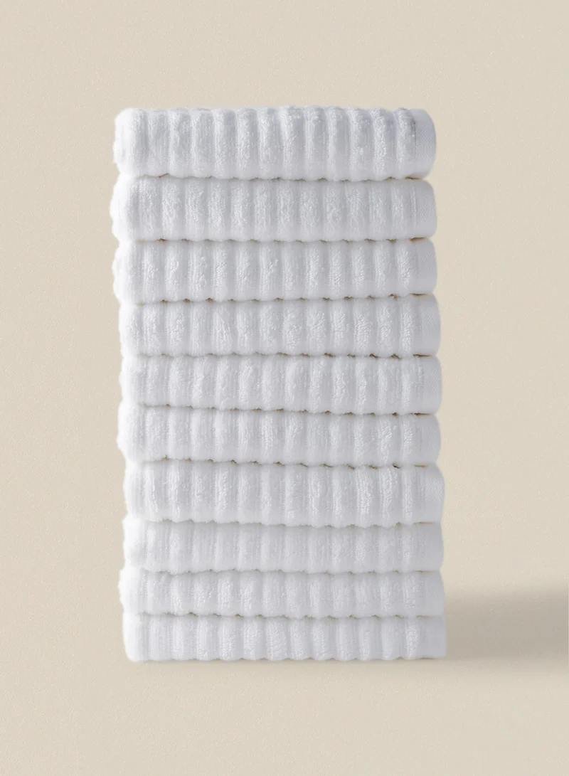 Noon East 10 Piece Bathroom Towel Set - 450 GSM 100% Cotton Ribbed - 10 Hand Towel - Highly Absorbent - Fast Dry White 40 x 70cm