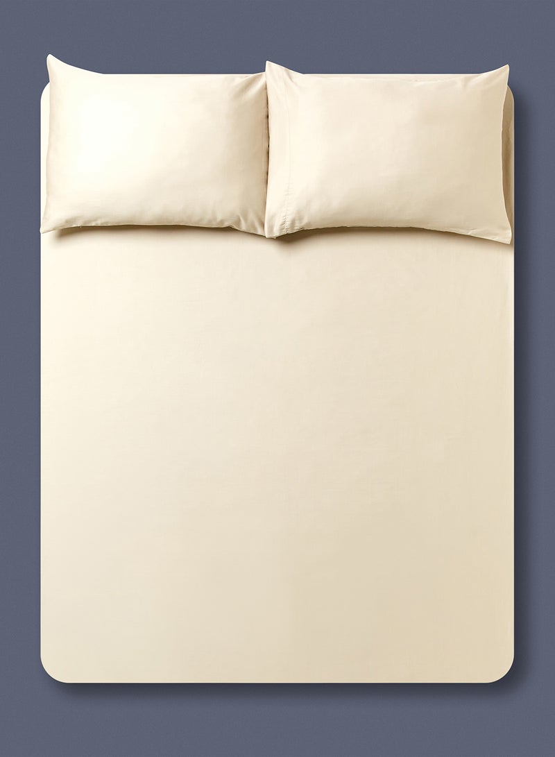 Noon East - Fitted Bedsheet Set Twin Size  100% Organic Cotton Premium Quality 220 TC Breathable And Soft 1 Bed Sheet And 2 Pillow Cases - Beige 140 x 200 + 33cm - Image 1