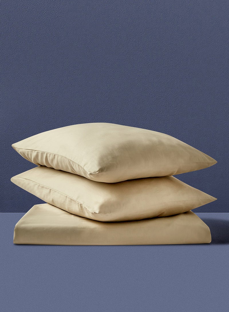 Noon East - Fitted Bedsheet Set Twin Size  100% Organic Cotton Premium Quality 220 TC Breathable And Soft 1 Bed Sheet And 2 Pillow Cases - Beige 140 x 200 + 33cm - Image 1