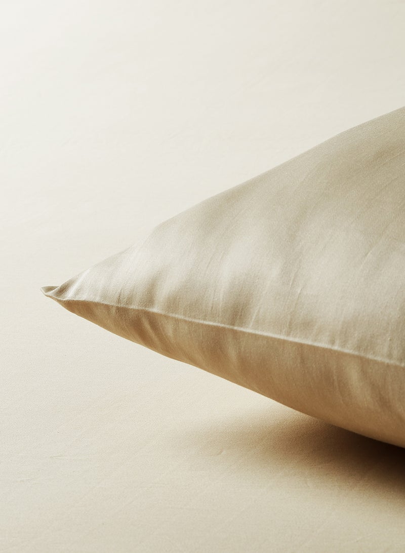 Noon East - Fitted Bedsheet Set Twin Size  100% Organic Cotton Premium Quality 220 TC Breathable And Soft 1 Bed Sheet And 2 Pillow Cases - Beige 140 x 200 + 33cm - Image 1