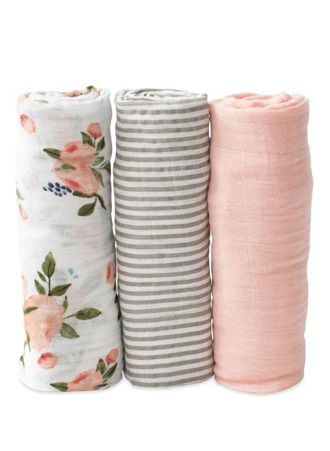 little unicorn Cotton Muslin Swaddle - Watercolour Roses  - Image 4