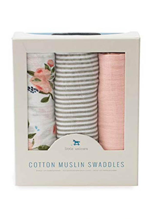 little unicorn Cotton Muslin Swaddle - Watercolour Roses  - Image 5