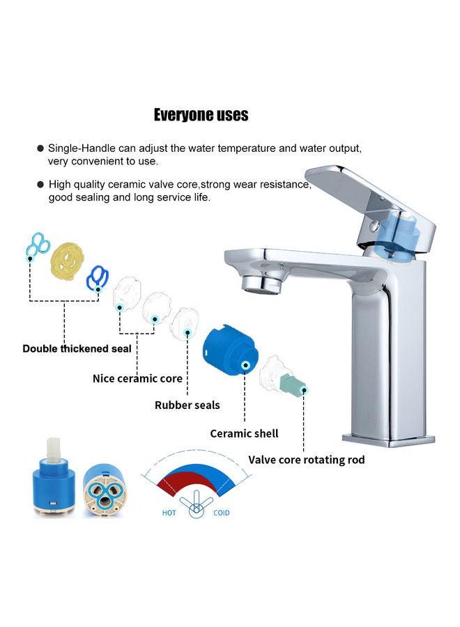 Single Handle Bathroom Faucet Silver 1None - Image 4