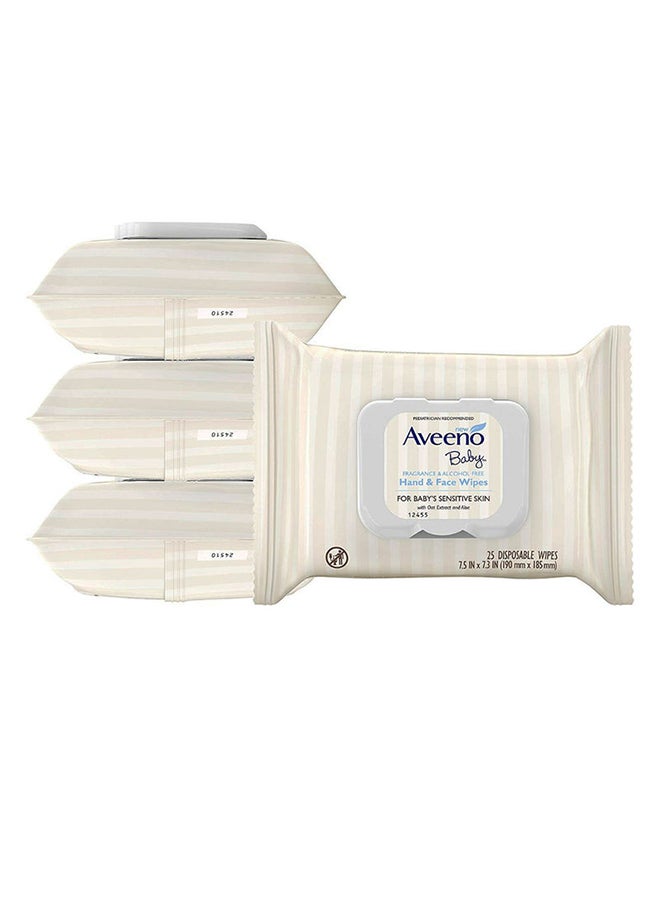 Aveeno Hand And Face Baby Wipes 4 Packs x 25 Wipes, 100 Count  - Image 1