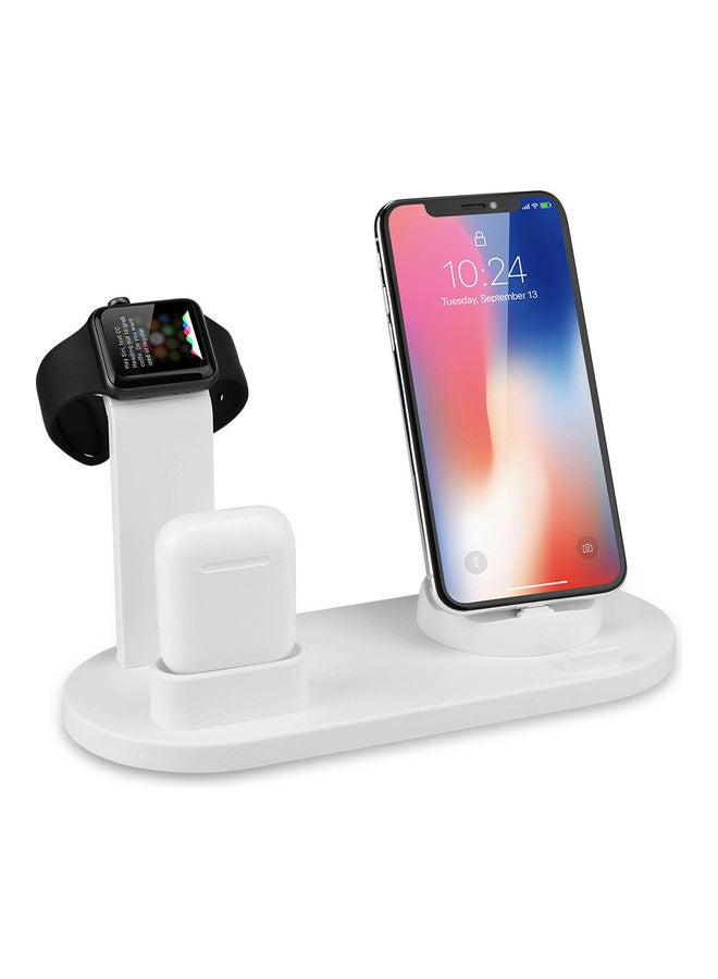 Generic - Multifunctional 4 In 1 Wirelessly C-harger Dock Cell Phone Holder Rotatable Base Deisgn Stand Replacement for AirPods/ A-pple Watch/ i-Phone Portable White - Image 1
