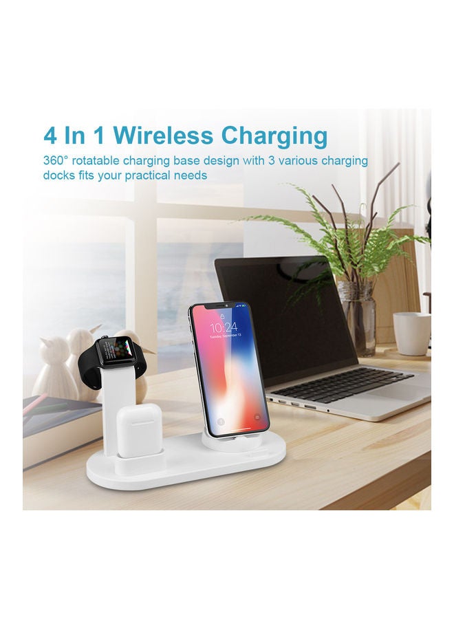 Generic - Multifunctional 4 In 1 Wirelessly C-harger Dock Cell Phone Holder Rotatable Base Deisgn Stand Replacement for AirPods/ A-pple Watch/ i-Phone Portable White - Image 1