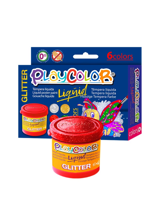 Playcolor Liquid Glitter, 40ml, 6 Count 15.5x10.5x4.5cm - Image 1