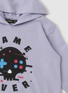 QUWA Elegant Boys Graphic Printed Cotton Casual Hoodie Light Purple  - Image 4