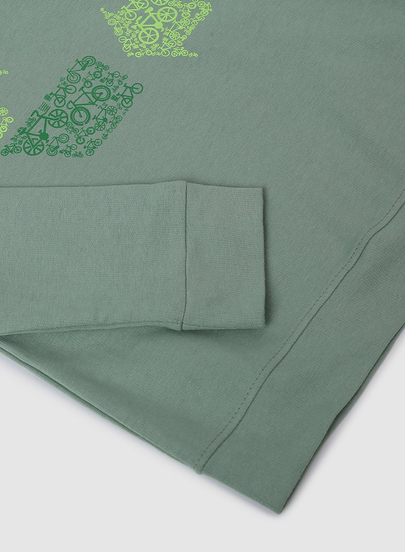 QUWA - Elegant Boys Graphic Printed Hoodie Dark Green - Image 1