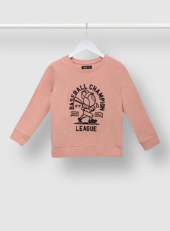 QUWA Comfortable Boys Graphic Printed Long Sleeve cotton Crew Neck Casual Sweatshirt Pink/Black  - Image 1