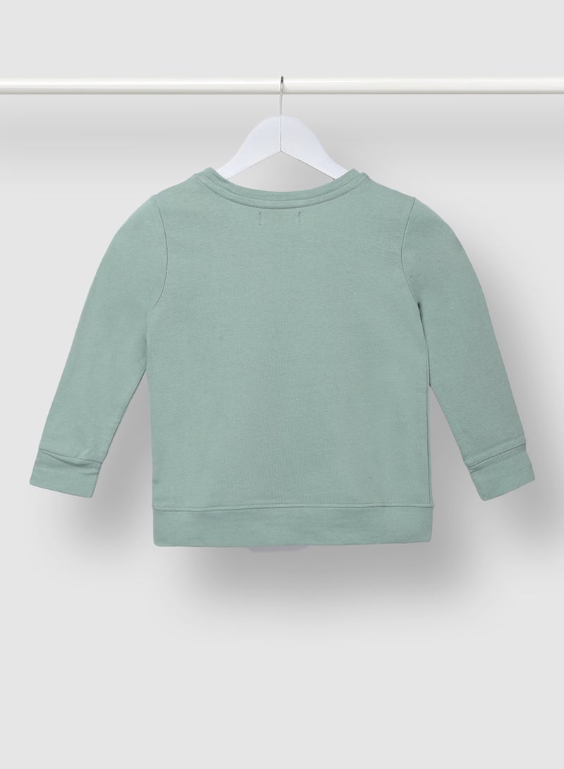 QUWA Stylish Boys Graphic Printed Long Sleeve Cotton Crew Neck Casual Sweatshirt Dark Green  - Image 2