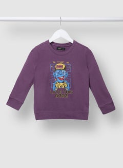 QUWA Trendy Boys Graphic Printed Long Sleeve Cotton Crew Neck Sweatshirt Light Purple  - Image 1