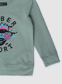 QUWA Stylish Boys Graphic Printed Long Sleeve Cotton Crew Neck Casual Sweatshirt Dark Green  - Image 4