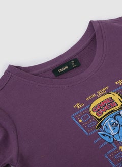 QUWA Trendy Boys Graphic Printed Long Sleeve Cotton Crew Neck Sweatshirt Light Purple  - Image 3