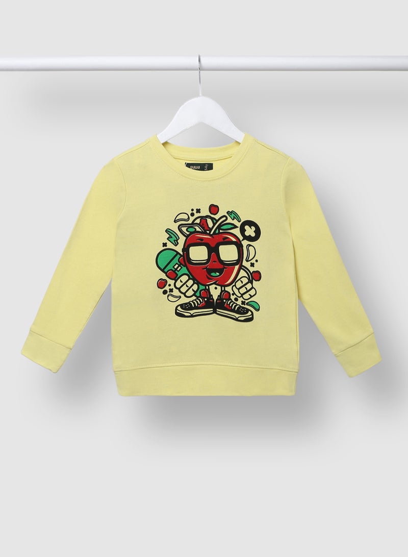 QUWA - Elegant Boys Graphic Printed Long Sleeve Crew Neck Sweatshirt Yellow - Image 1
