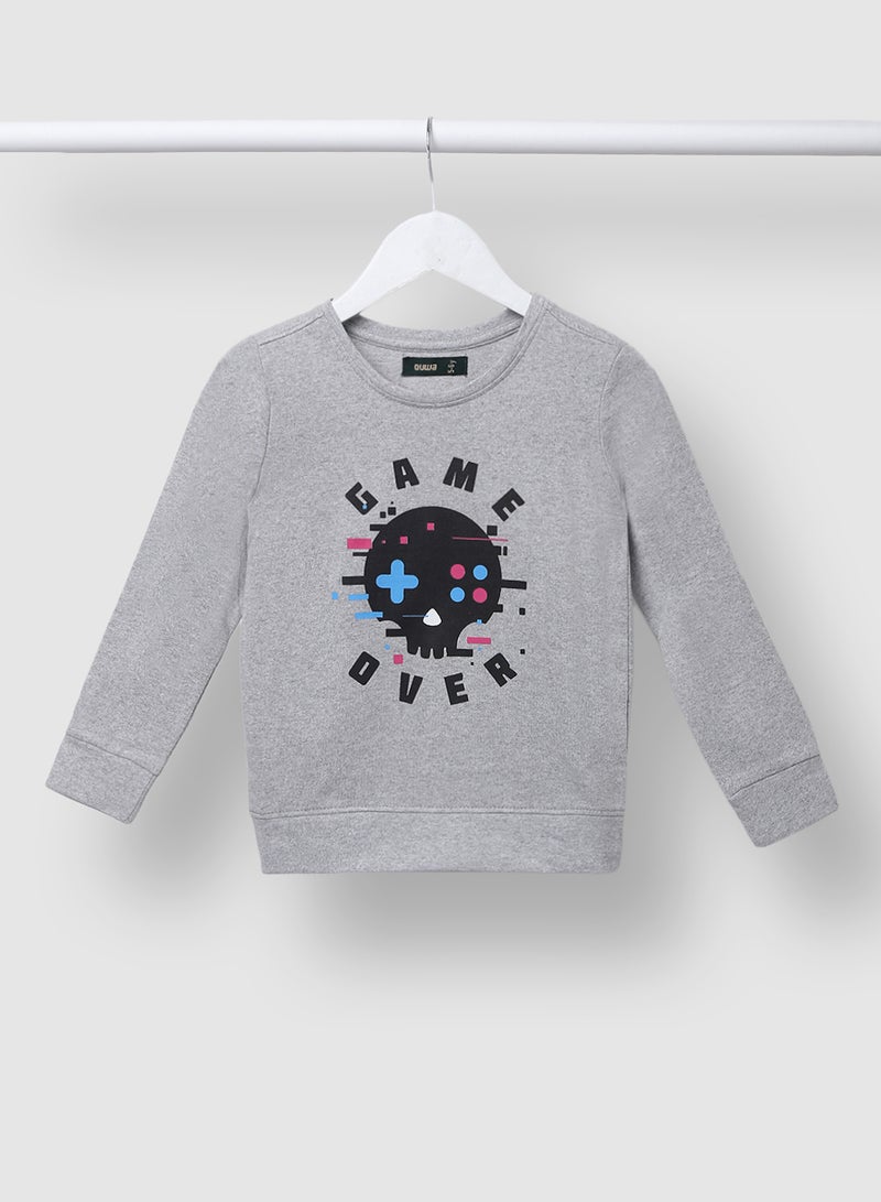 QUWA - Stylish Boys Graphic Printed Long Sleeve Crew Neck Sweatshirt Grey - Image 1