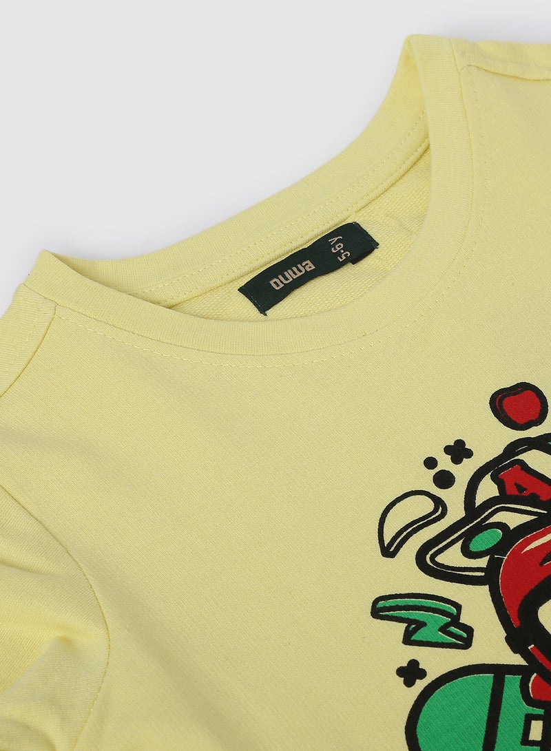 QUWA - Elegant Boys Graphic Printed Long Sleeve Crew Neck Sweatshirt Yellow - Image 1