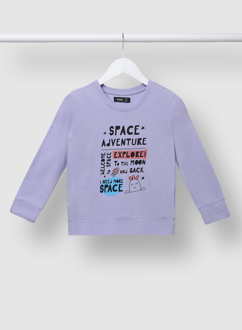 QUWA Comfortable Boys Graphic Printed Crew Neck Sweatshirt Light Purple  - Image 1