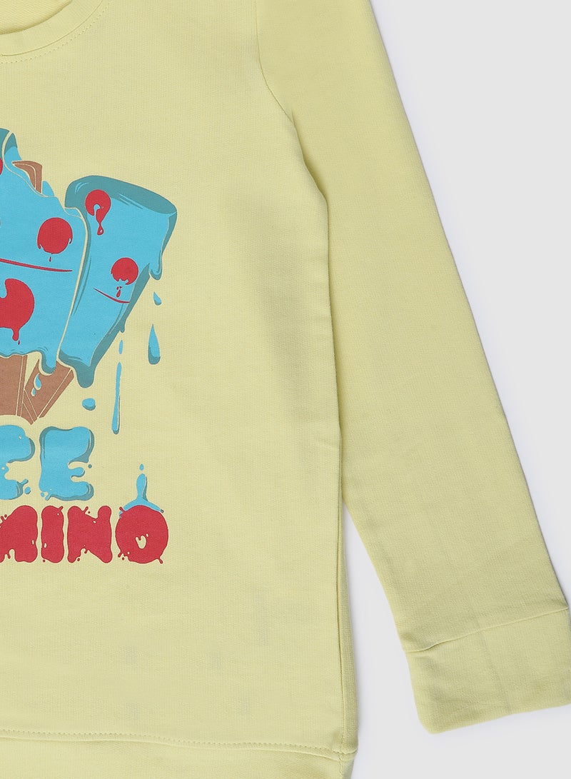 QUWA - Stylish Boys Graphic Printed Crew Neck Sweatshirt Light Yellow - Image 1