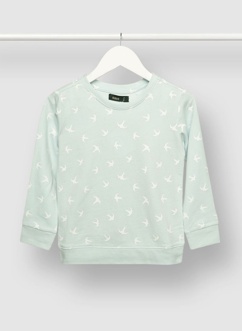 QUWA - Boys Elegant All Over Printed Cotton Casual Sweatshirt Green - Image 1