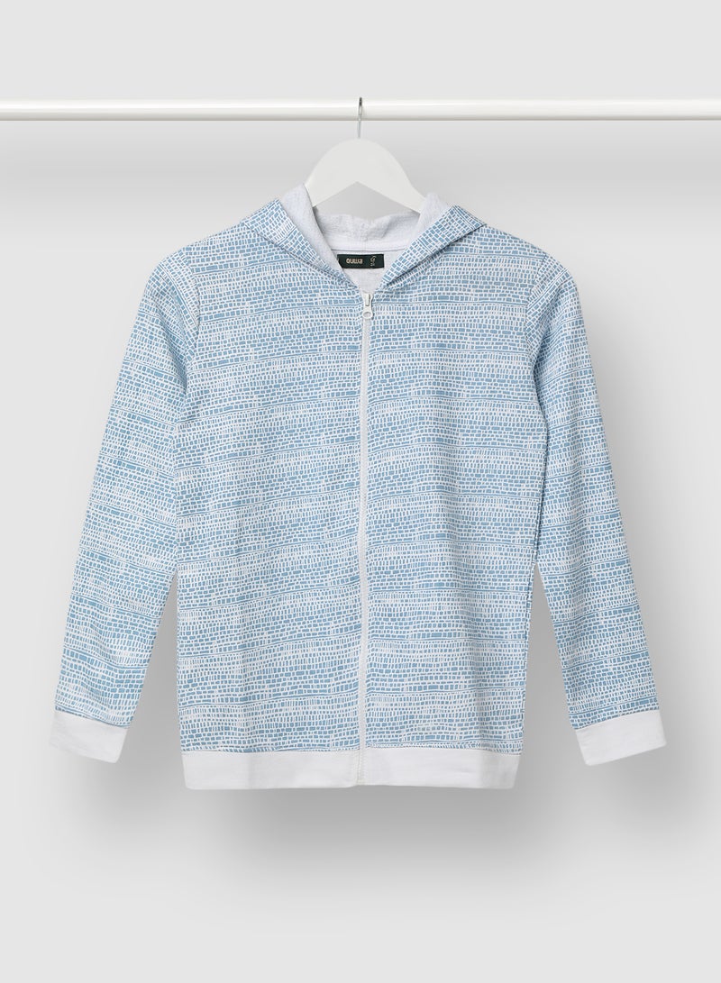 QUWA - Boys Stylish All Over Printed Long Sleeve Cotton Casual Sweatshirt Light blue - Image 1
