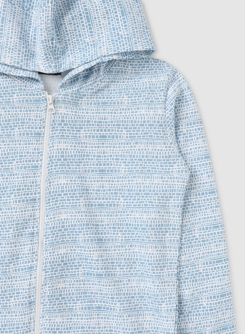 QUWA - Boys Stylish All Over Printed Long Sleeve Cotton Casual Sweatshirt Light blue - Image 1