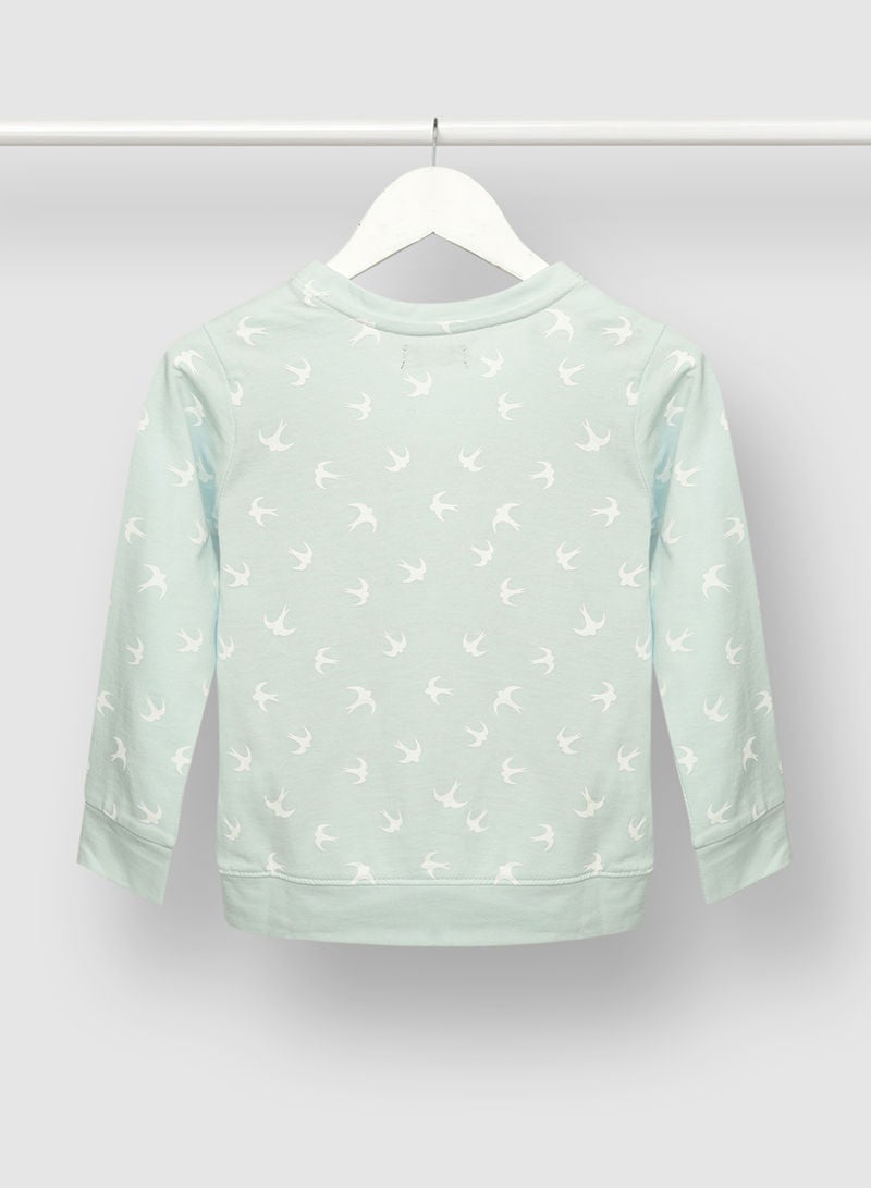 QUWA - Boys Elegant All Over Printed Cotton Casual Sweatshirt Green - Image 1