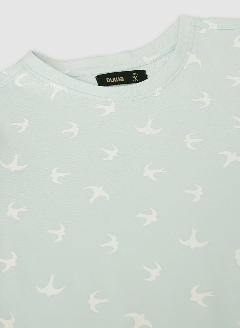 QUWA - Boys Elegant All Over Printed Cotton Casual Sweatshirt Green - Image 1