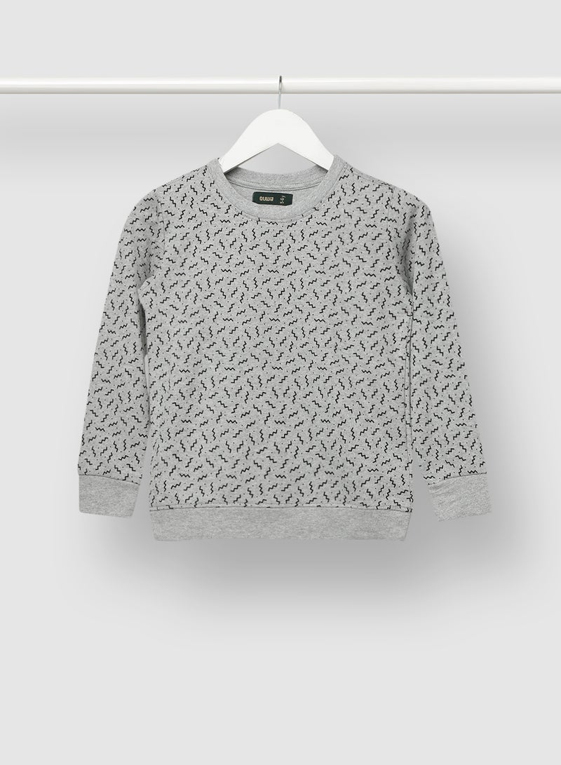 QUWA Boys Stylish All Over Printed Cotton Casual Sweatshirt Grey  - Image 1