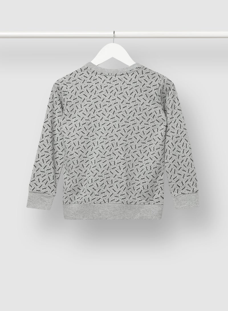 QUWA Boys Stylish All Over Printed Cotton Casual Sweatshirt Grey  - Image 2