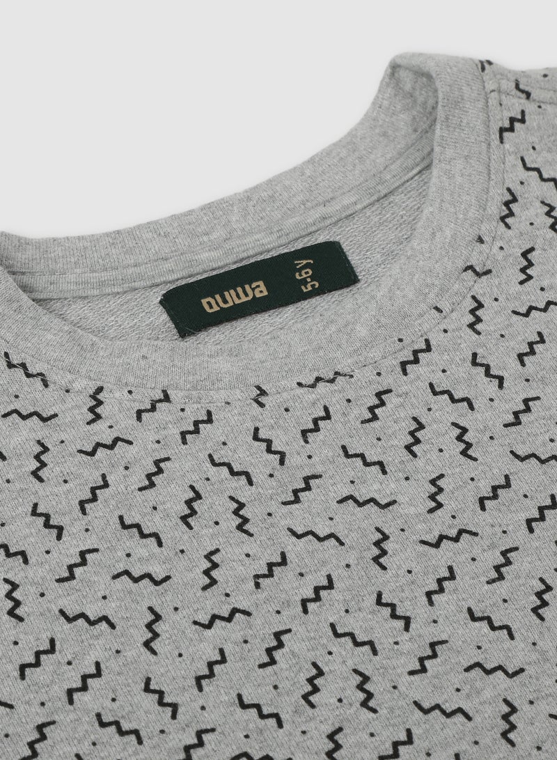 QUWA Boys Stylish All Over Printed Cotton Casual Sweatshirt Grey  - Image 3