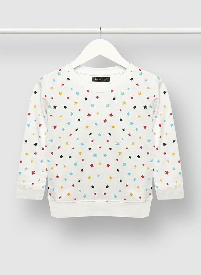 QUWA Elegant Boys All Over Printed Sweatshirt White/Light Blue/Red  - Image 1