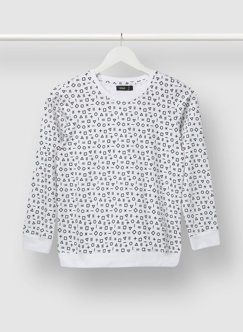 Boys Trendy All Over Printed Sweatshirt White/Navy Blue