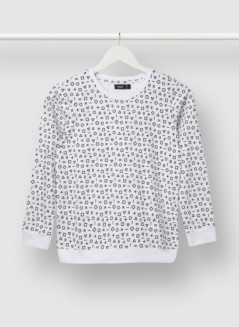 QUWA Boys Trendy All Over Printed Sweatshirt White/Navy Blue  - Image 1