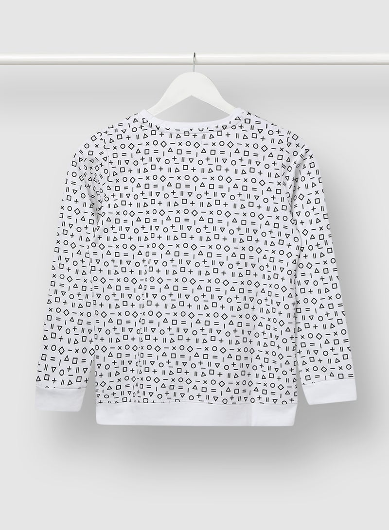 QUWA Boys Trendy All Over Printed Sweatshirt White/Navy Blue  - Image 2