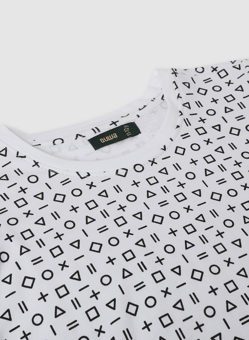 QUWA Boys Trendy All Over Printed Sweatshirt White/Navy Blue  - Image 3
