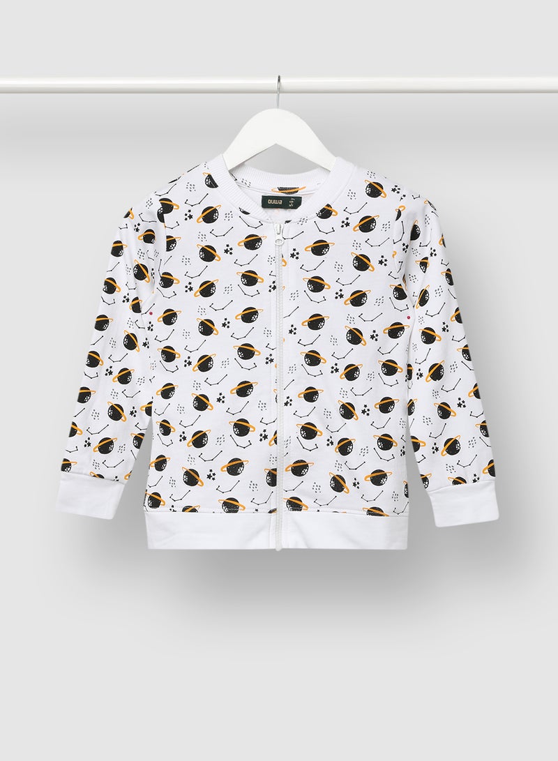 QUWA Boys All Over Printed Sweatshirt White/Black/Light Yellow  - Image 1
