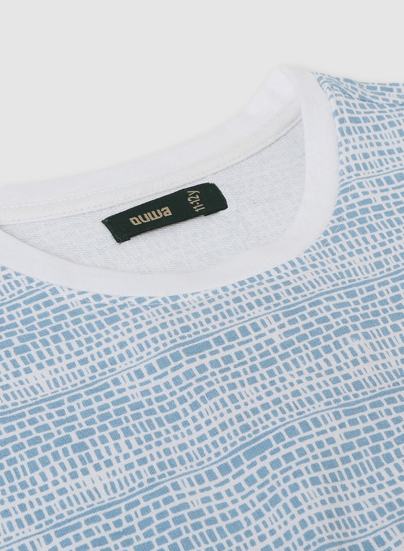 QUWA - Boys Stylish All Over Printed Sweatshirt Light Blue - Image 1