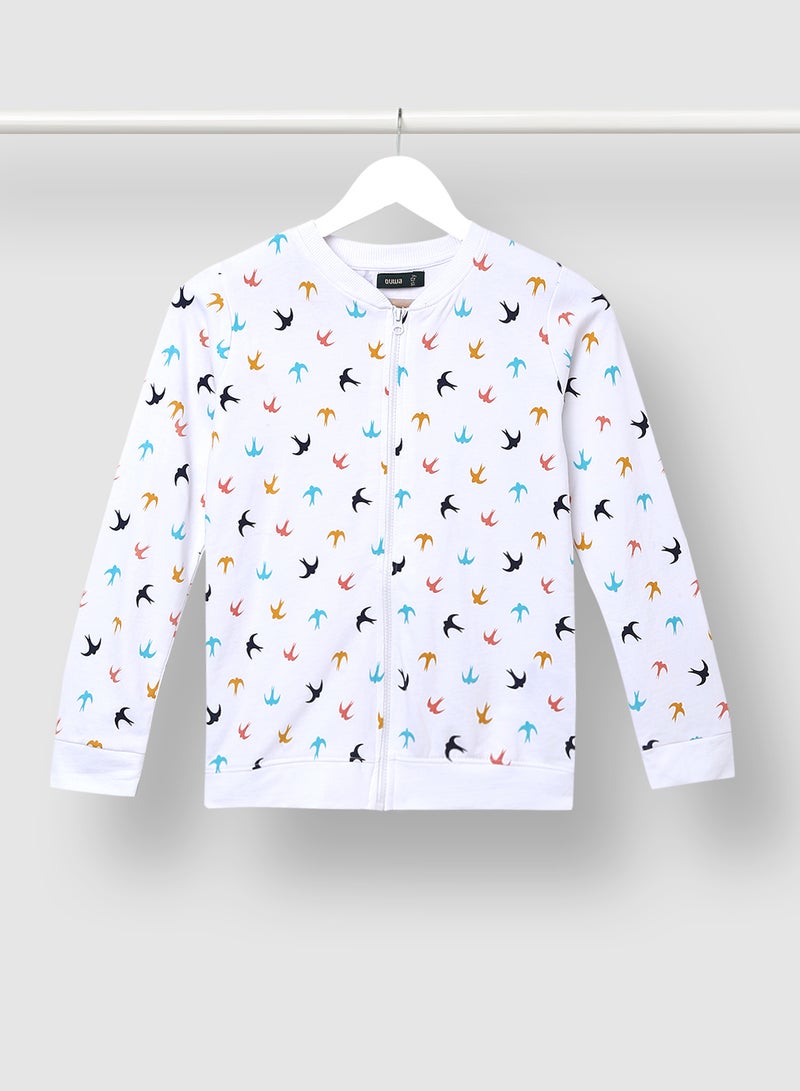 QUWA Boys Printed Long Sleeve Casual Bomber Jacket White/Blue/Navy  - Image 1