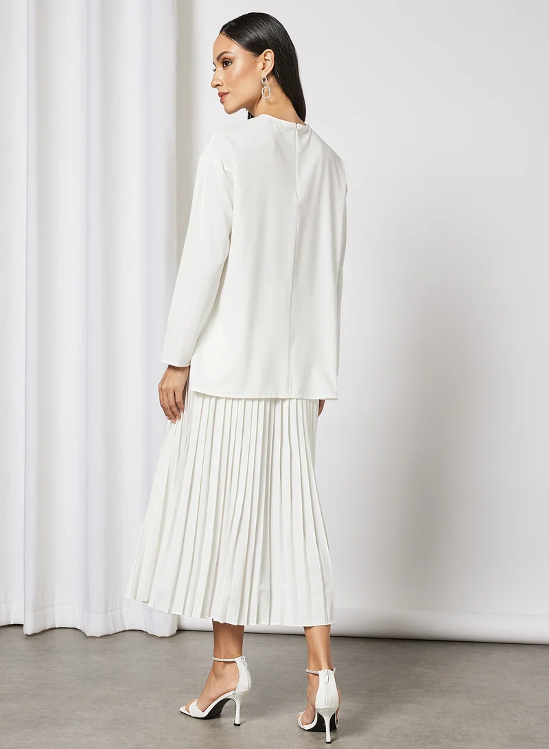 DESERT COVE FASHION Top With Pleated Maxi Skirt Set White
