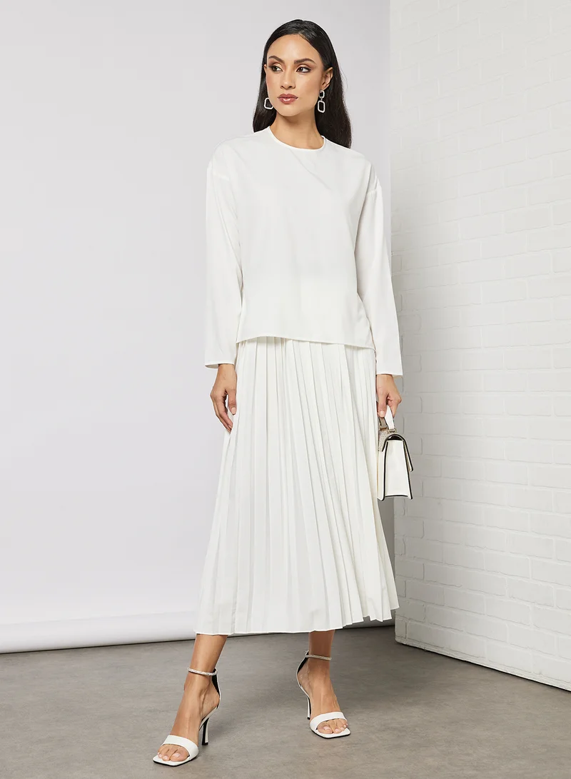 DESERT COVE FASHION Top With Pleated Maxi Skirt Set White