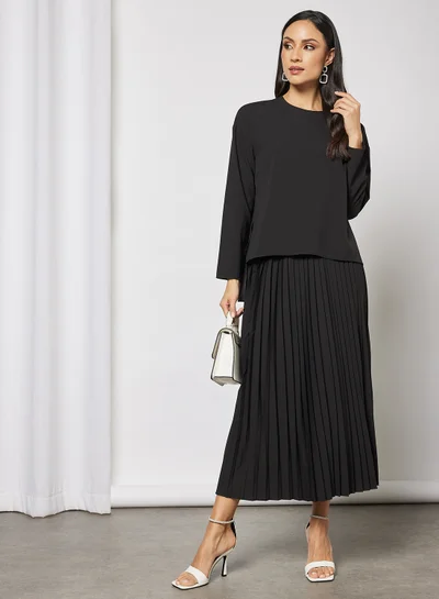 DESERT COVE FASHION Solid Blouse and Skirt Set Black