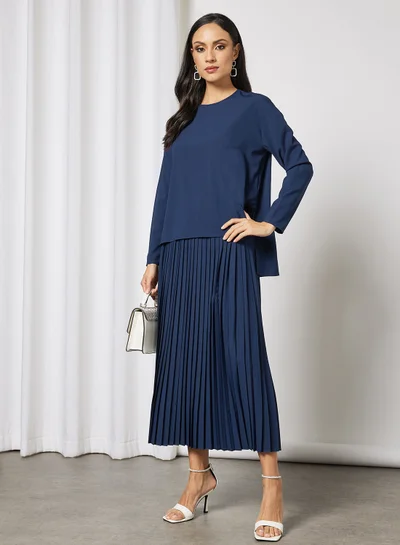 DESERT COVE FASHION Top With Pleated Maxi Skirt Set Navy