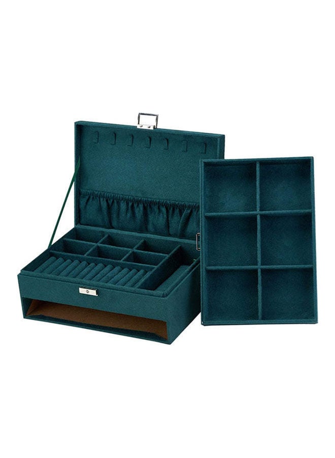 Generic Jewelry Box Organizer Large 3 Layers Velvet Jewelry Box Fannel Jewelry Organizer with Lock Jewelry Display Holder Case for Earring Necklace Makeup Watches(Green)  - Image 1