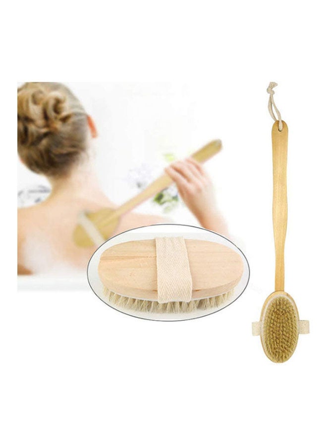 Natural Long Handle Wood Body Brush Massager Bath Shower Back Spa Scrubber Wooden Rubbing Brush Cleaning Brush Bath Brushes Beige - Image 2