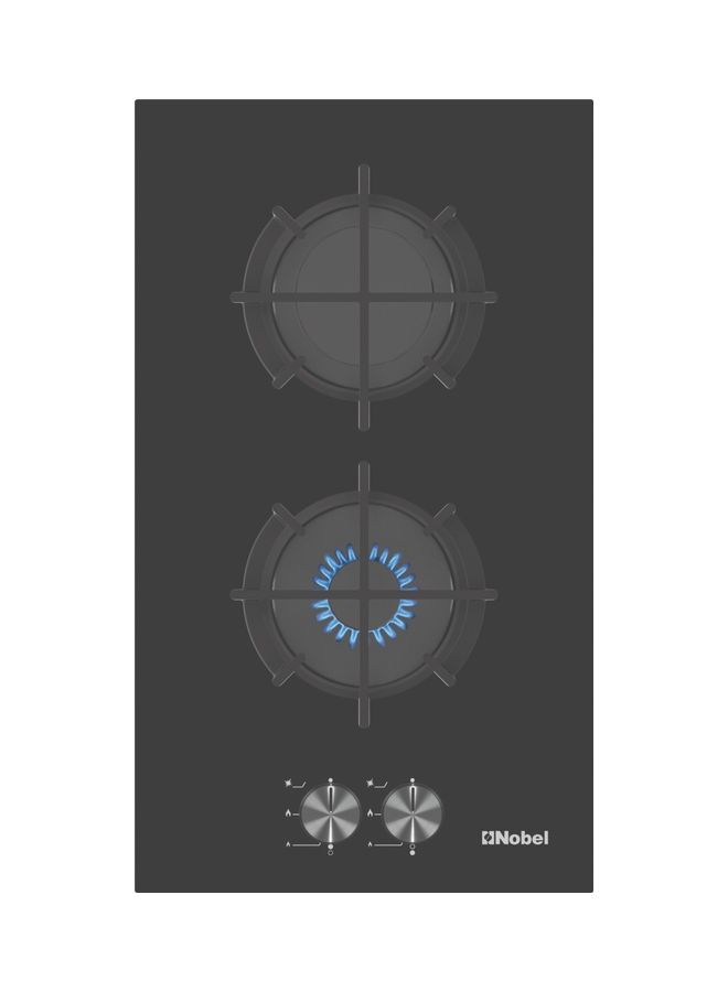 Nobel 30 cm Built-in Hobs, Black Glass Top Plate, Front Control Panel, Cast-Iron Raund Pun Support, Automatic Ignition, UK Plug, Made in Turkey, Premium Kitchen Appliance NBH2101GH Black  - Image 2