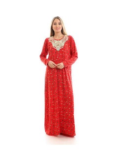 سيزار جلابية طويلة بطبعة مميزة وأكمام طويلة أحمر  - Image 1